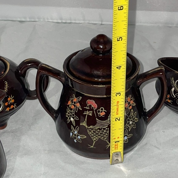 Vintage Japanese Redware hand painted Brown Betty sugar creamer sets jam jar - Picture 7 of 7